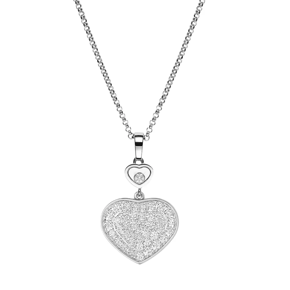 Happy Hearts 18K White Gold Diamond Bezel & Pave Pendant Necklace
