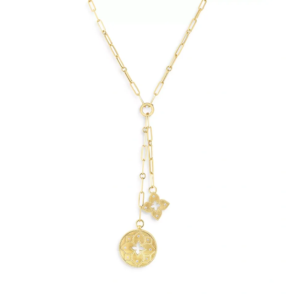 18K Venetian Princess Diamond Flower & Open Disc Pendant Necklace