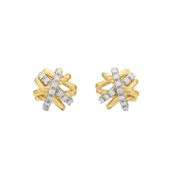 Crossover Stud Earrings In 18K Yellow Gold And Diamonds, 11mm