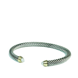 Cable Classic Bracelet Sterling Silver With 14K Gold And Pearls, 5mm