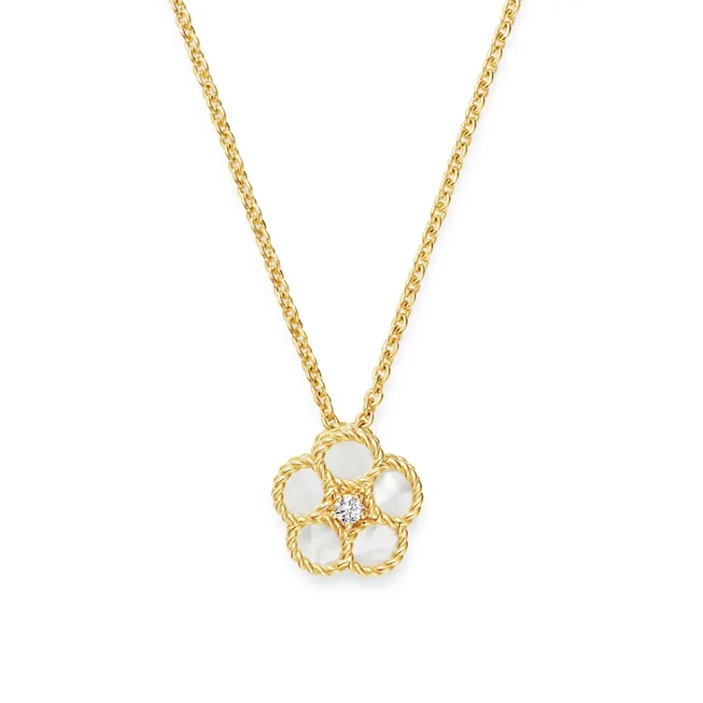 18K Yellow Gold Daisy Mother-of-Pearl & Diamond Pendant Necklace
