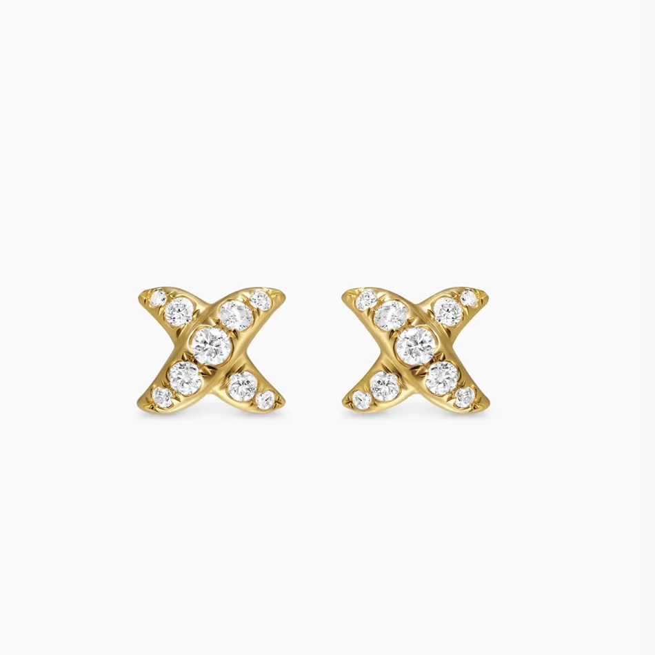 Crossover X Stud Earrings in 18K Yellow Gold with Diamonds, 6mm