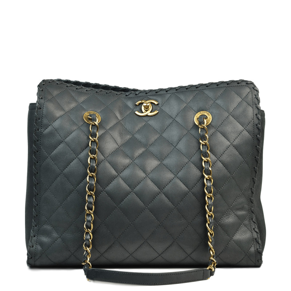 Calfskin Quilted Black Happy Stitch Tote