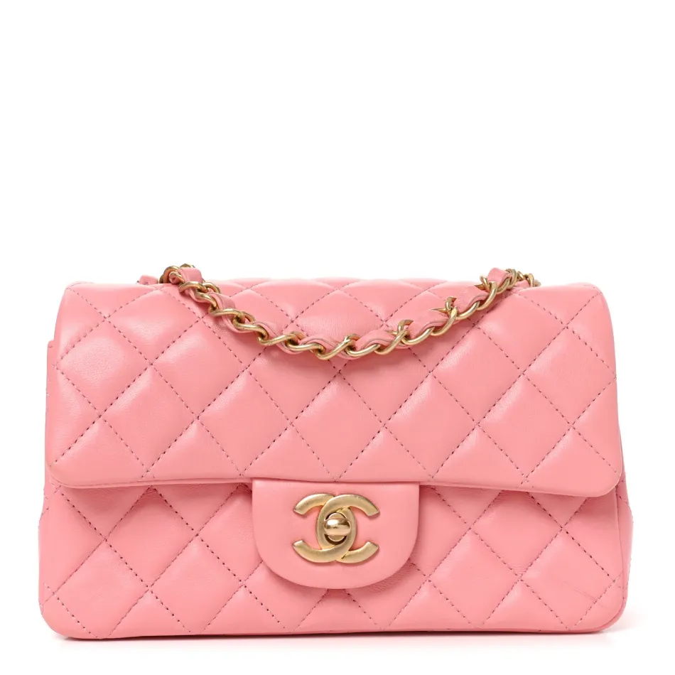 Lambskin Quilted Pink Mini Rectangular Classic Flap 