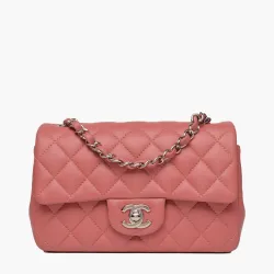 Lambskin Quilted Pink Mini Rectangular Classic Flap