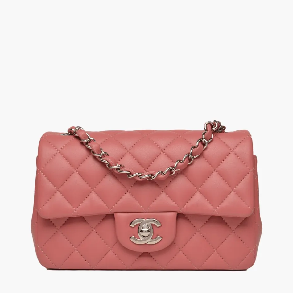 Lambskin Quilted Pink Mini Rectangular Classic Flap 