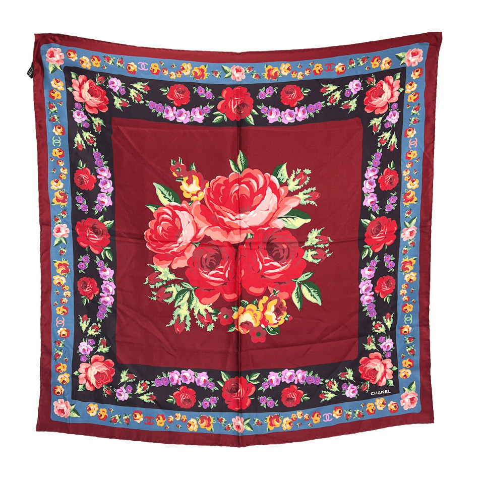 multicolored floral silk scarf