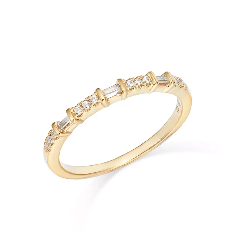 Diamond Baguette & Round Narrow Band in 14K Gold, 0.12 tcw