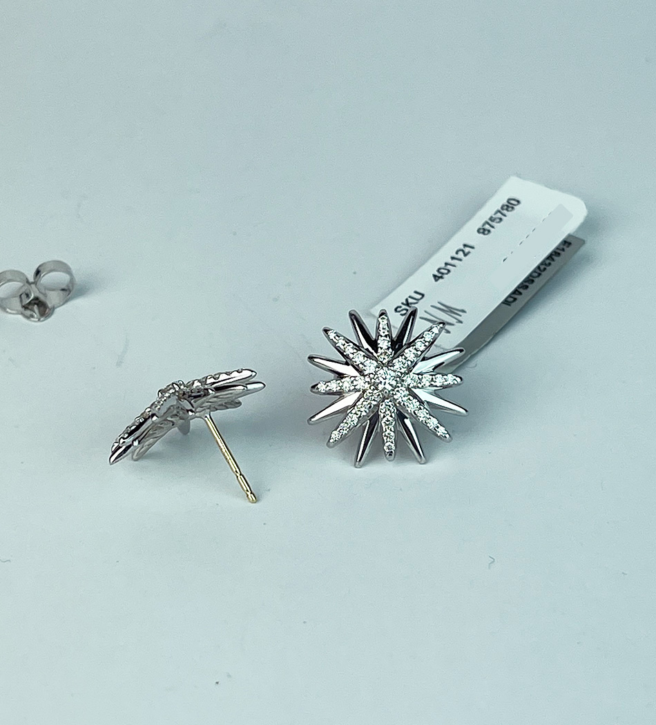 Starburst Stud Earrings With Pave Diamonds 17.5mm — image 3