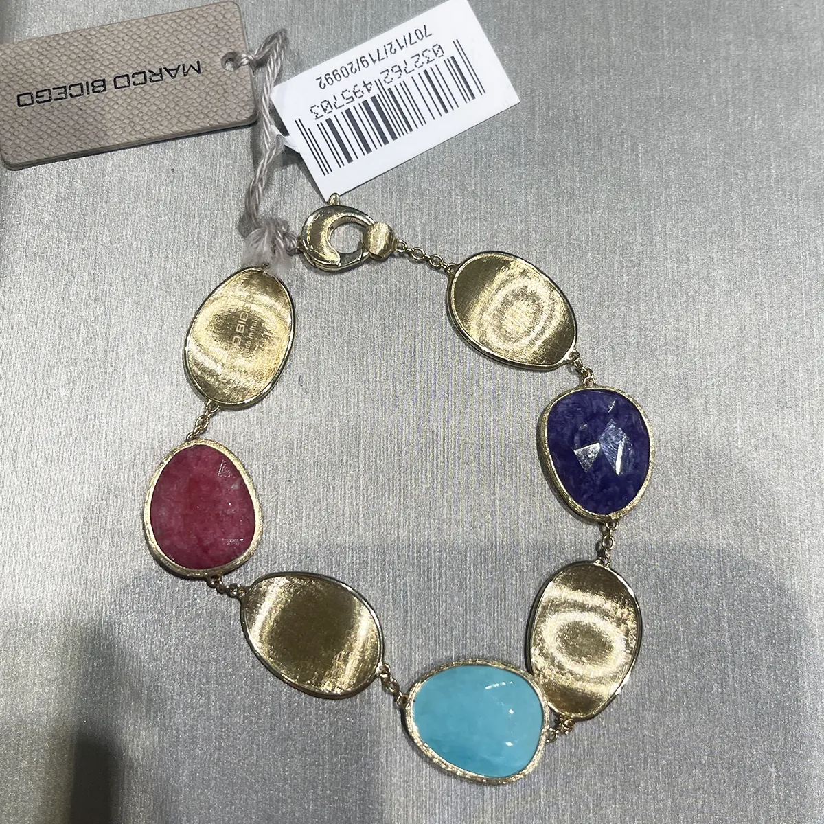 18K Yellow Gold Lunaria Color Triple Stone Link Bracelet — image 4