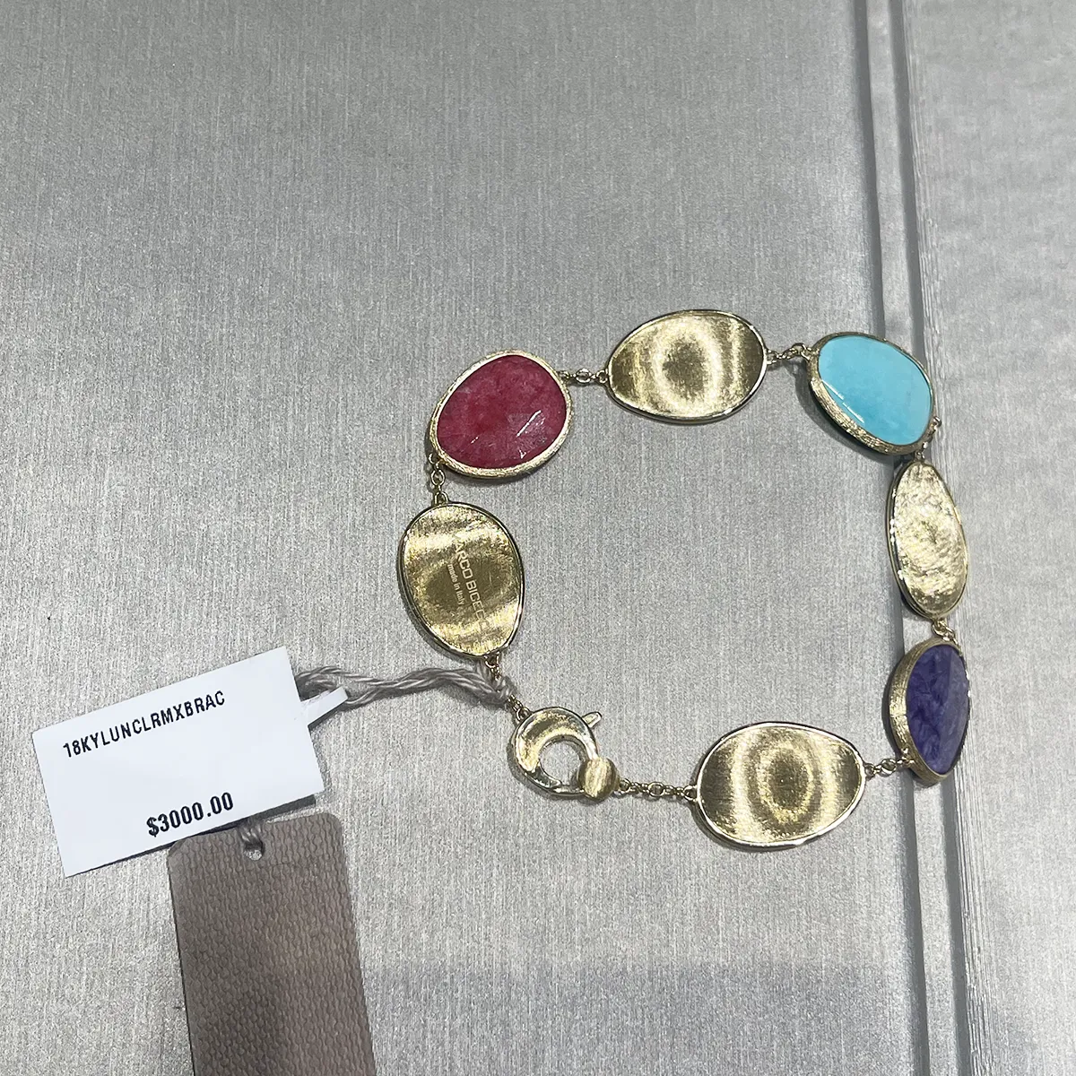 18K Yellow Gold Lunaria Color Triple Stone Link Bracelet — image 5