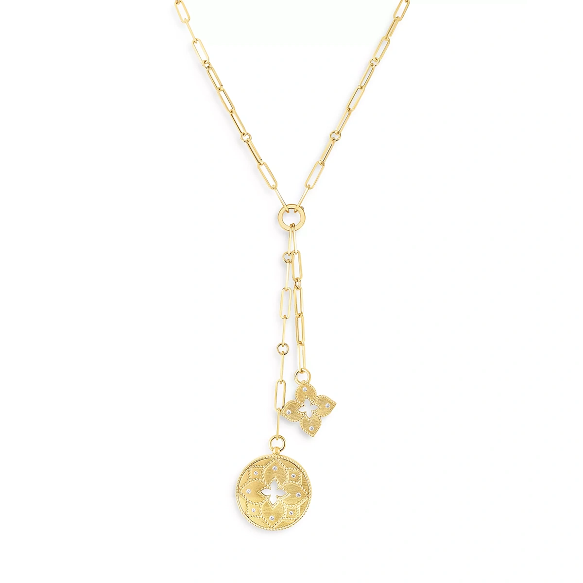 18K Venetian Princess Diamond Flower & Open Disc Pendant Necklace