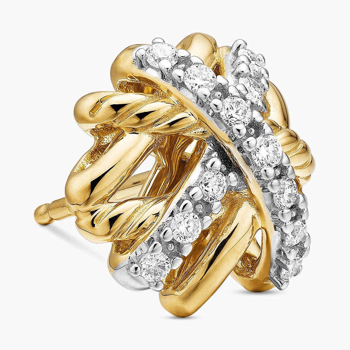 Crossover Stud Earrings In 18K Yellow Gold And Diamonds, 11mm — image 4