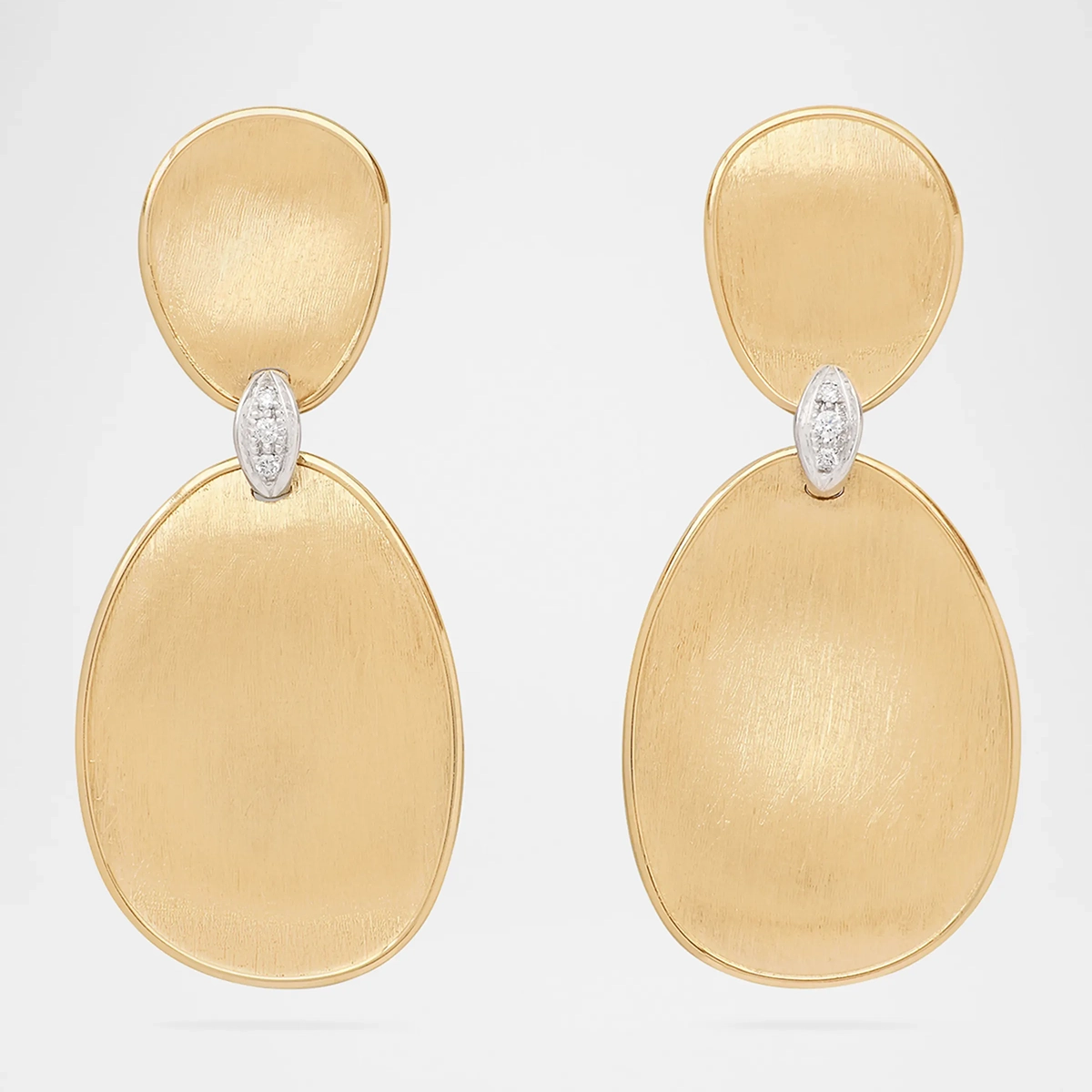 18K Gold Lunaria Diamond Textured Disc Double Drop Earrings