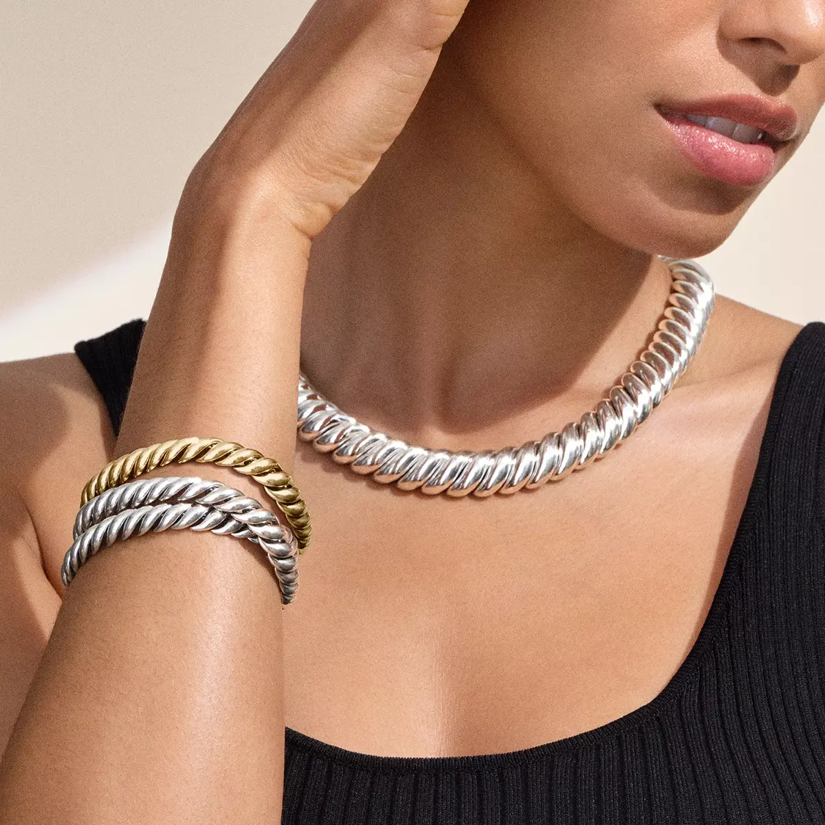 18K Yellow Gold Sculpted Cable Twist Bangle Bracelet, 6.2mm — image 5