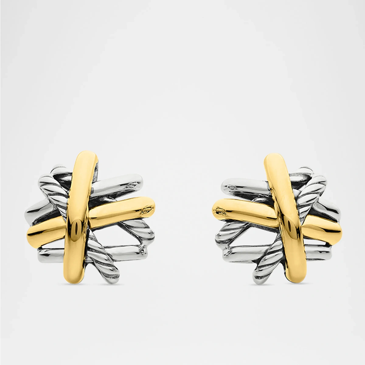 Crossover Stud Earrings In Silver With 18K Gold, 11mm