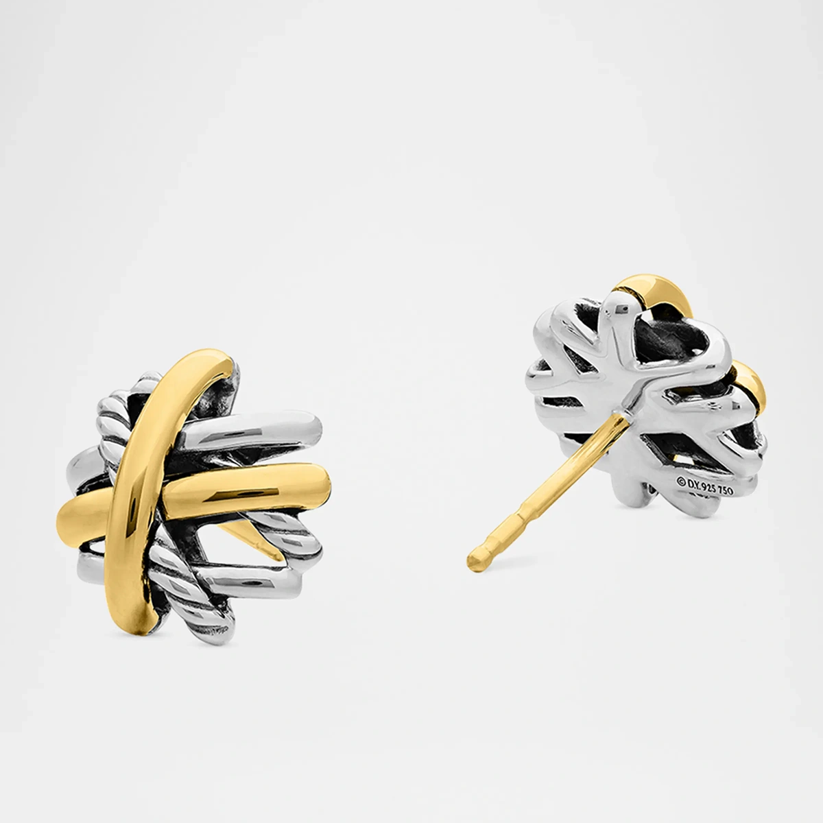 Crossover Stud Earrings In Silver With 18K Gold, 11mm — image 2