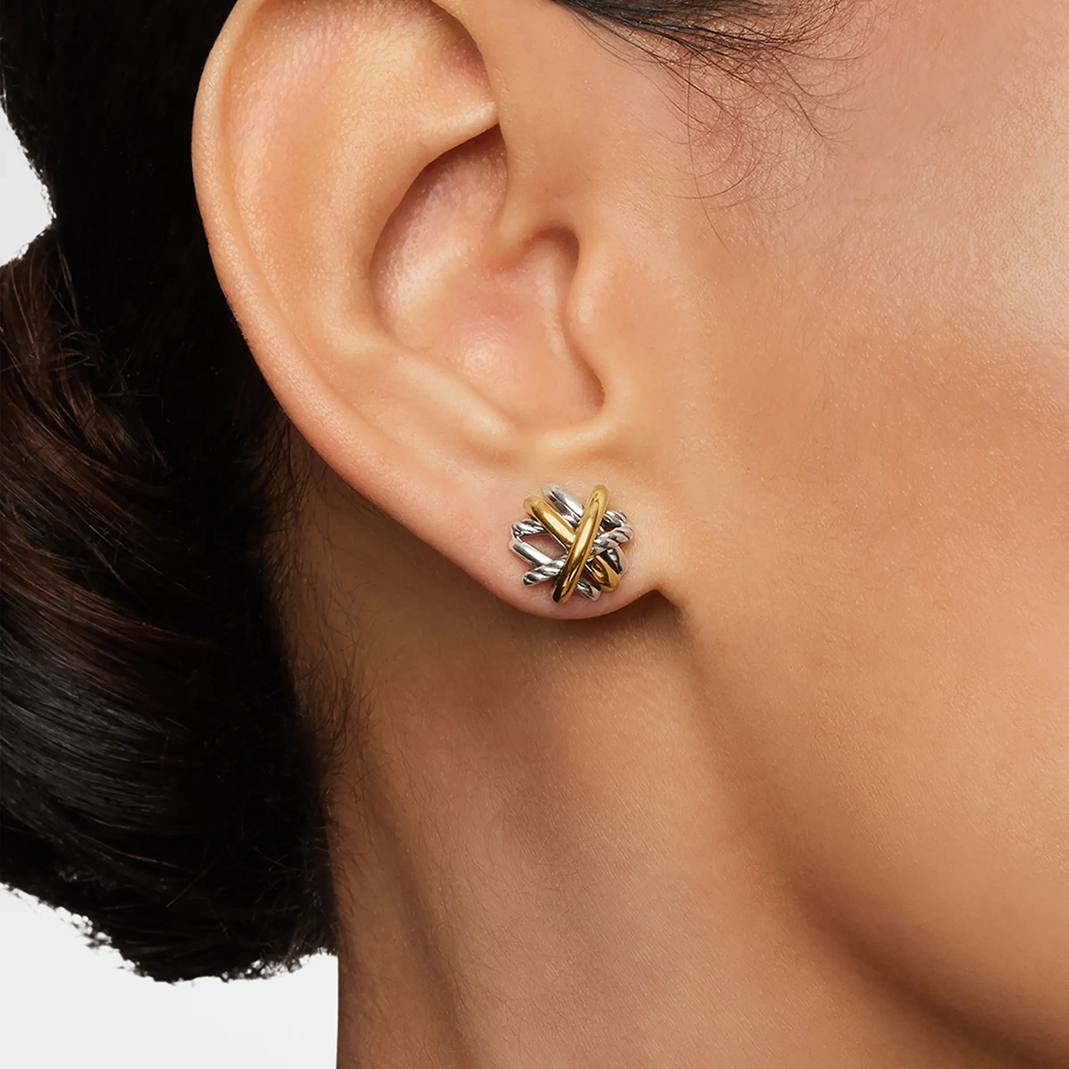 Crossover Stud Earrings In Silver With 18K Gold, 11mm — image 5