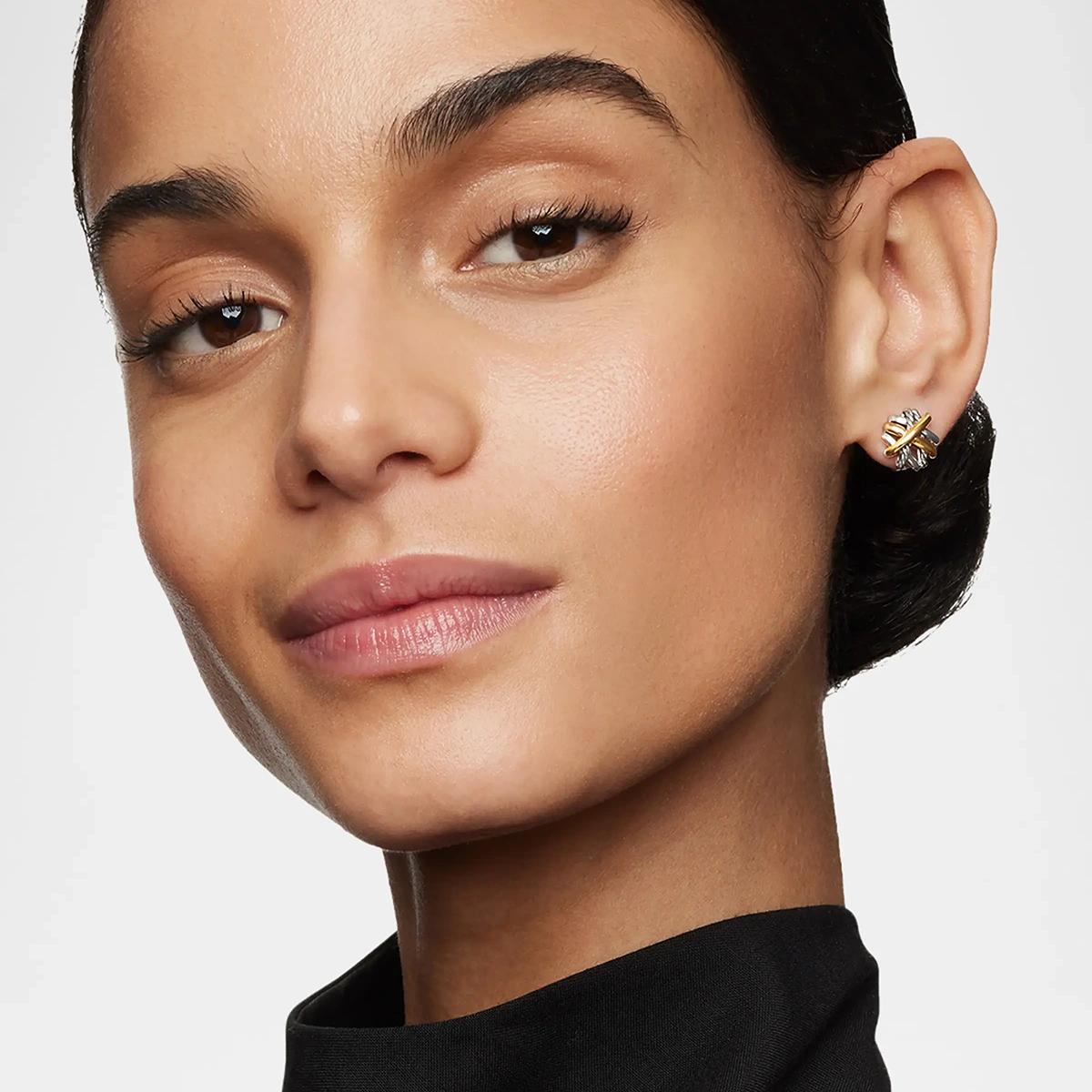 Crossover Stud Earrings In Silver With 18K Gold, 11mm — image 3