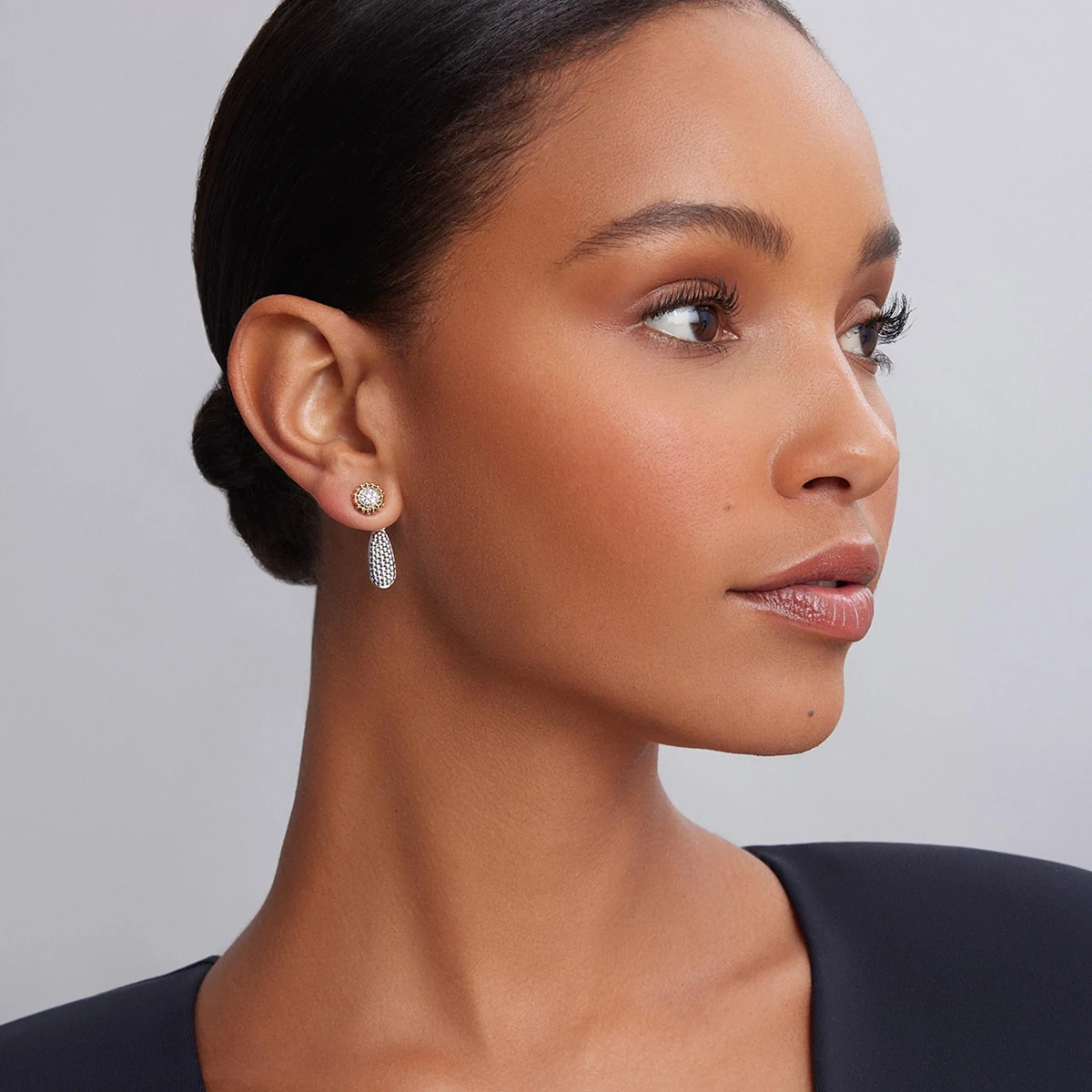 Two-Tone Caviar Diamond Stud Earrings — image 4
