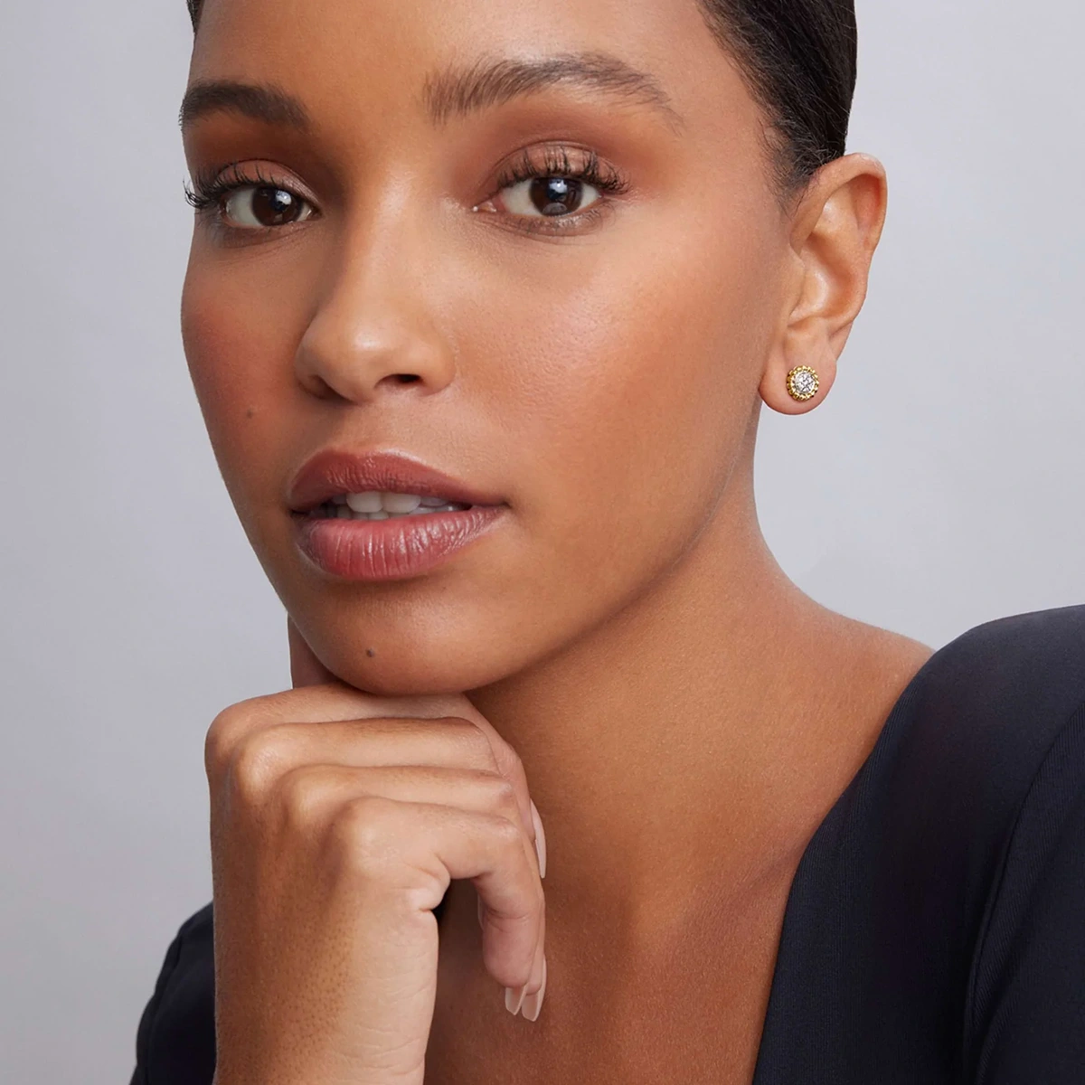 Two-Tone Caviar Diamond Stud Earrings — image 2