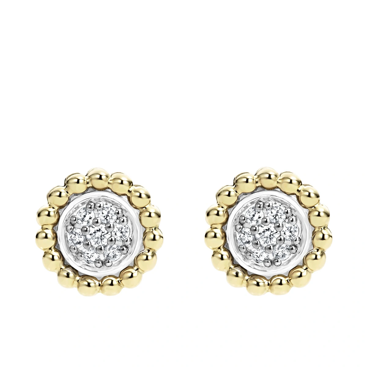 Two-Tone Caviar Diamond Stud Earrings