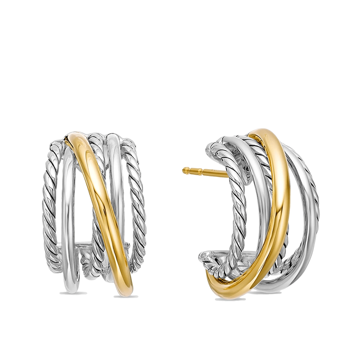 Crossover Shrimp Earrings Sterling Silver With 18K Yellow Gold