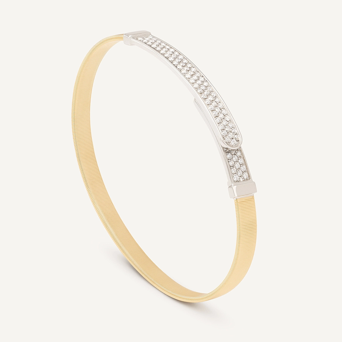 18K Yellow & White Gold Masai Diamond Pavé Coil Thin Bangle Bracelet — image 2