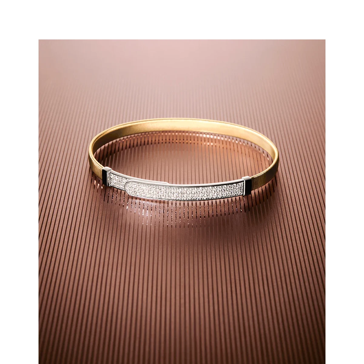 18K Yellow & White Gold Masai Diamond Pavé Coil Thin Bangle Bracelet — image 5