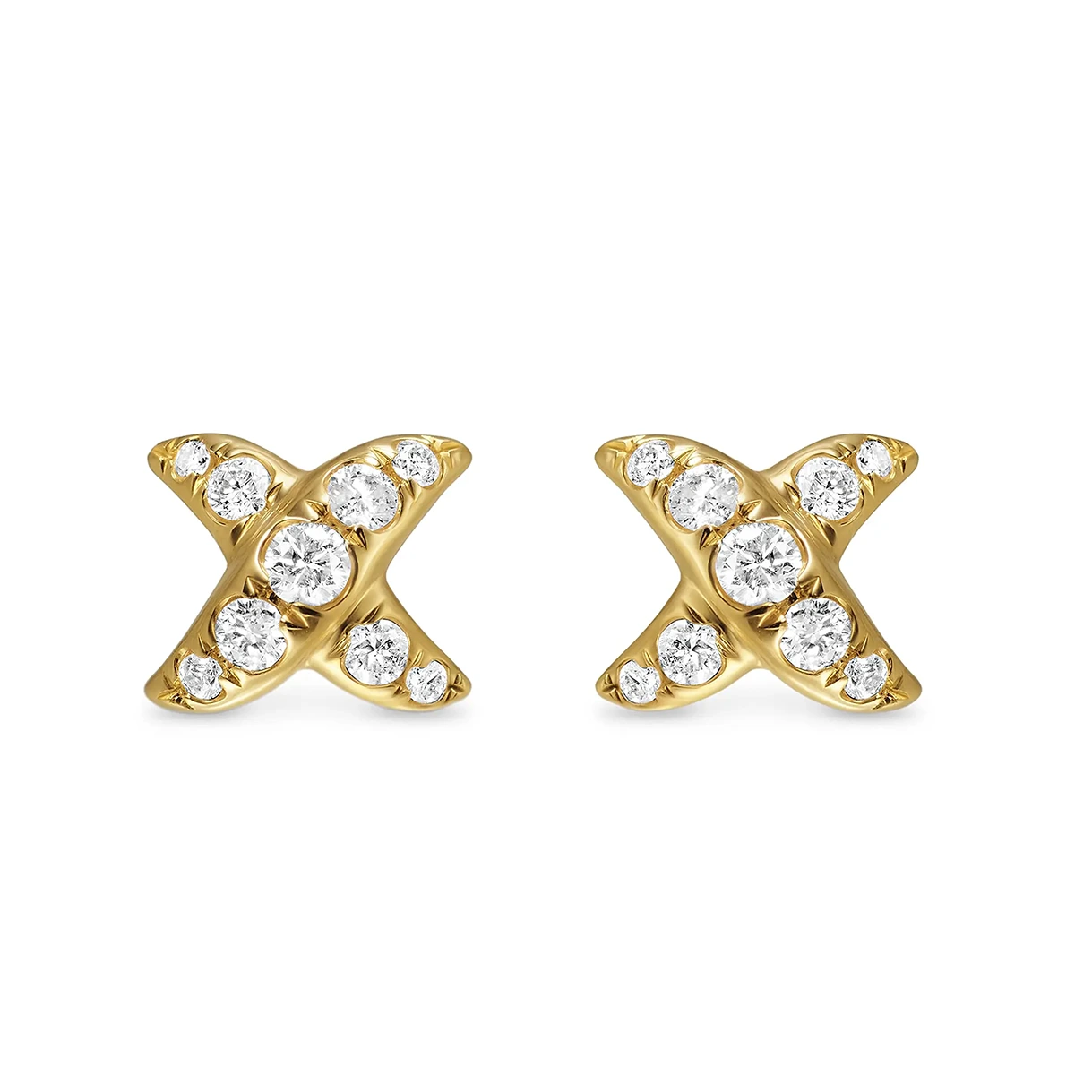 Crossover X Stud Earrings In 18K Yellow Gold With Diamonds, 6mm