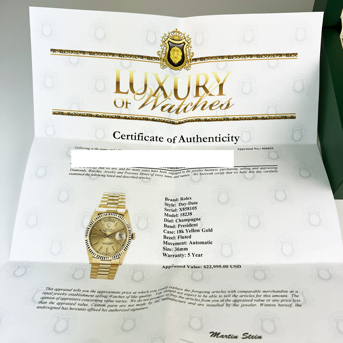 Day-Date 36 Presidential Gold Stick Dial 18238 — image 7