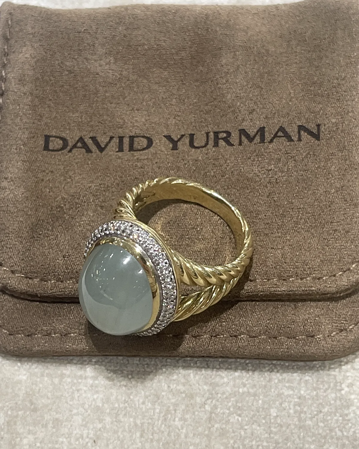 Albion Oval Ring In 18K With Chalcedony Aqua And Diamonds, Size 7 — image 2