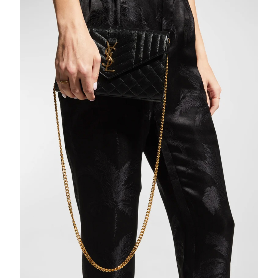 Black Calfskin  Envelope Wallet On Chain  — image 5