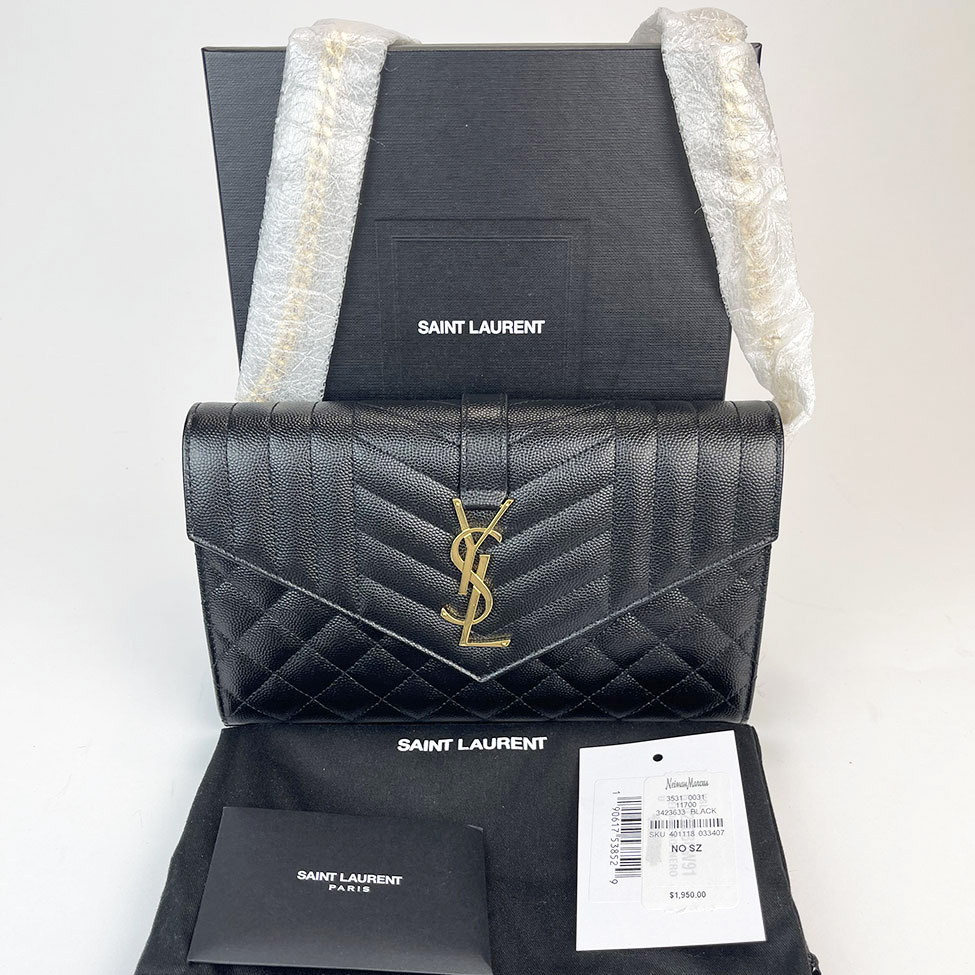 Black Calfskin  Envelope Wallet On Chain  — image 8