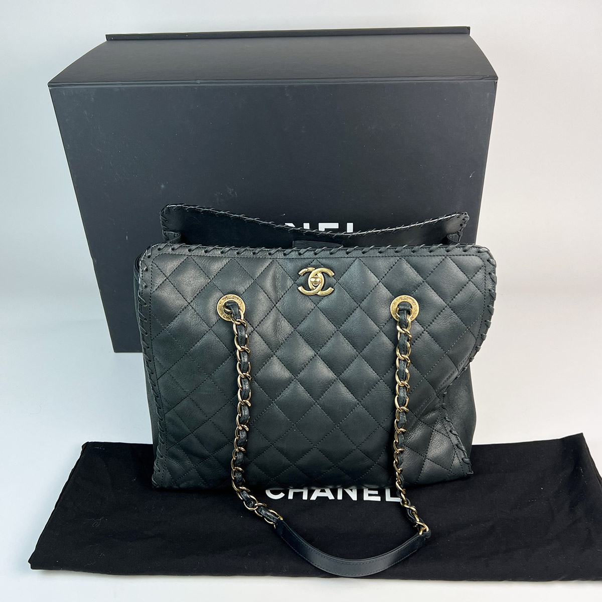 Calfskin Quilted Black Happy Stitch Tote — image 13