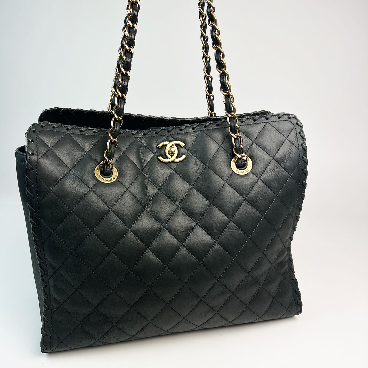 Calfskin Quilted Black Happy Stitch Tote — image 4