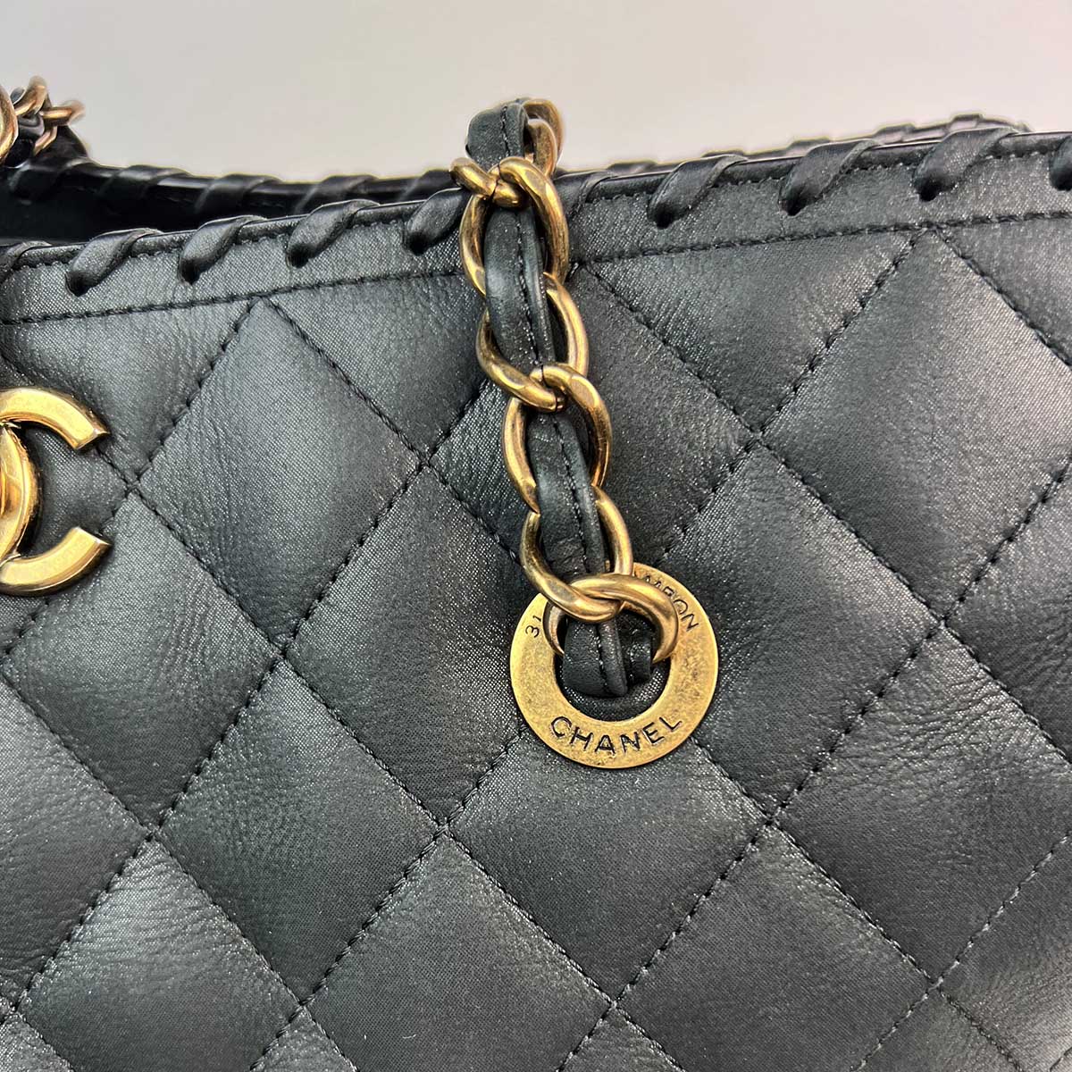 Calfskin Quilted Black Happy Stitch Tote — image 9