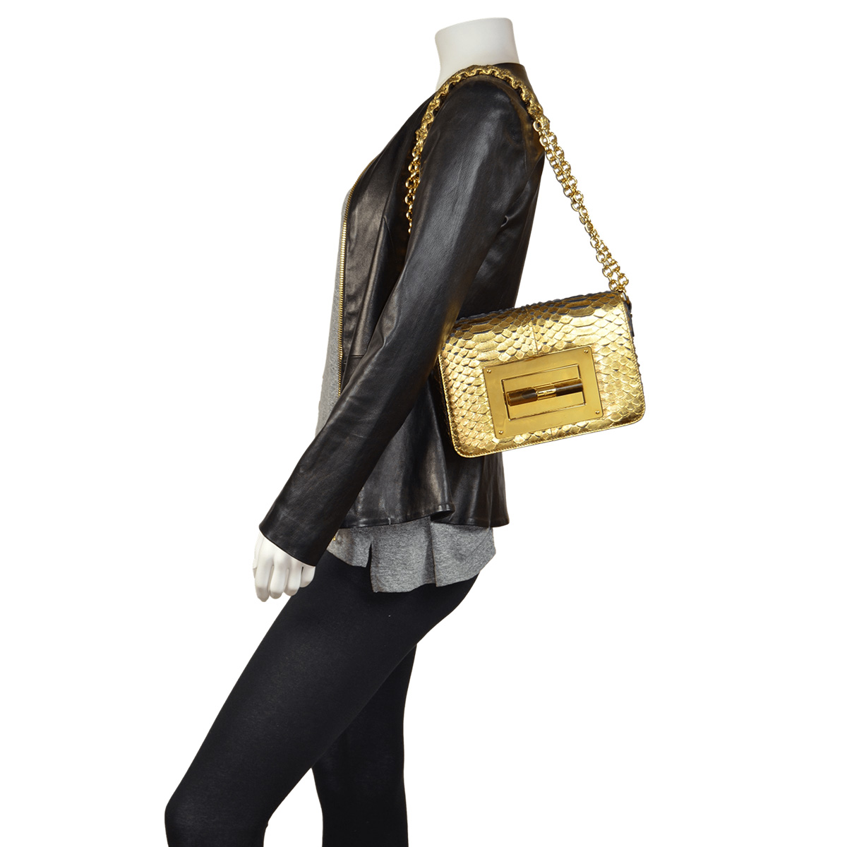 Natalia Medium Python Shoulder Bag Gold — image 4