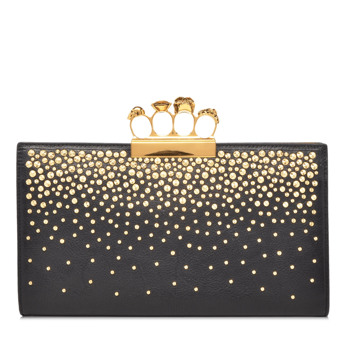 Black Studded Four-Ring Skull Knuckle Clutch