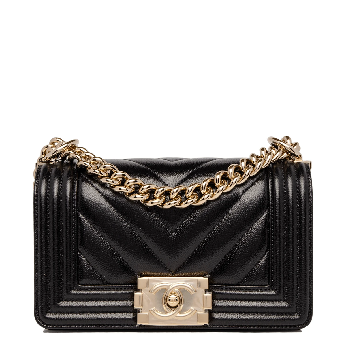 Black Caviar Chevron Small Boy Bag 
