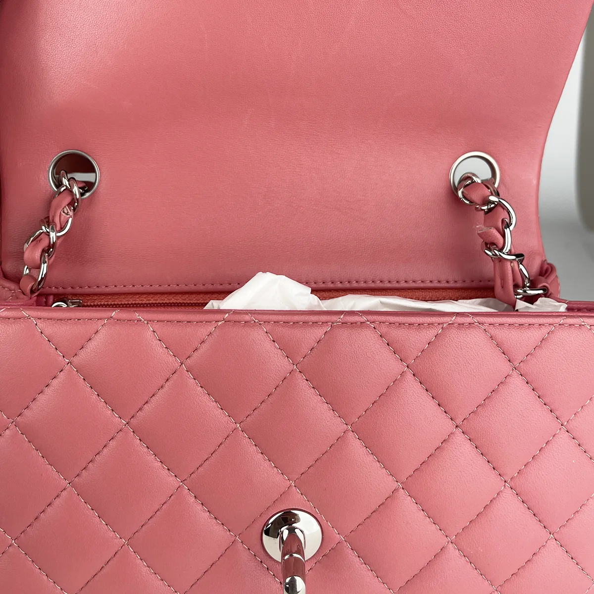 Lambskin Quilted Pink Mini Rectangular Classic Flap  — image 9