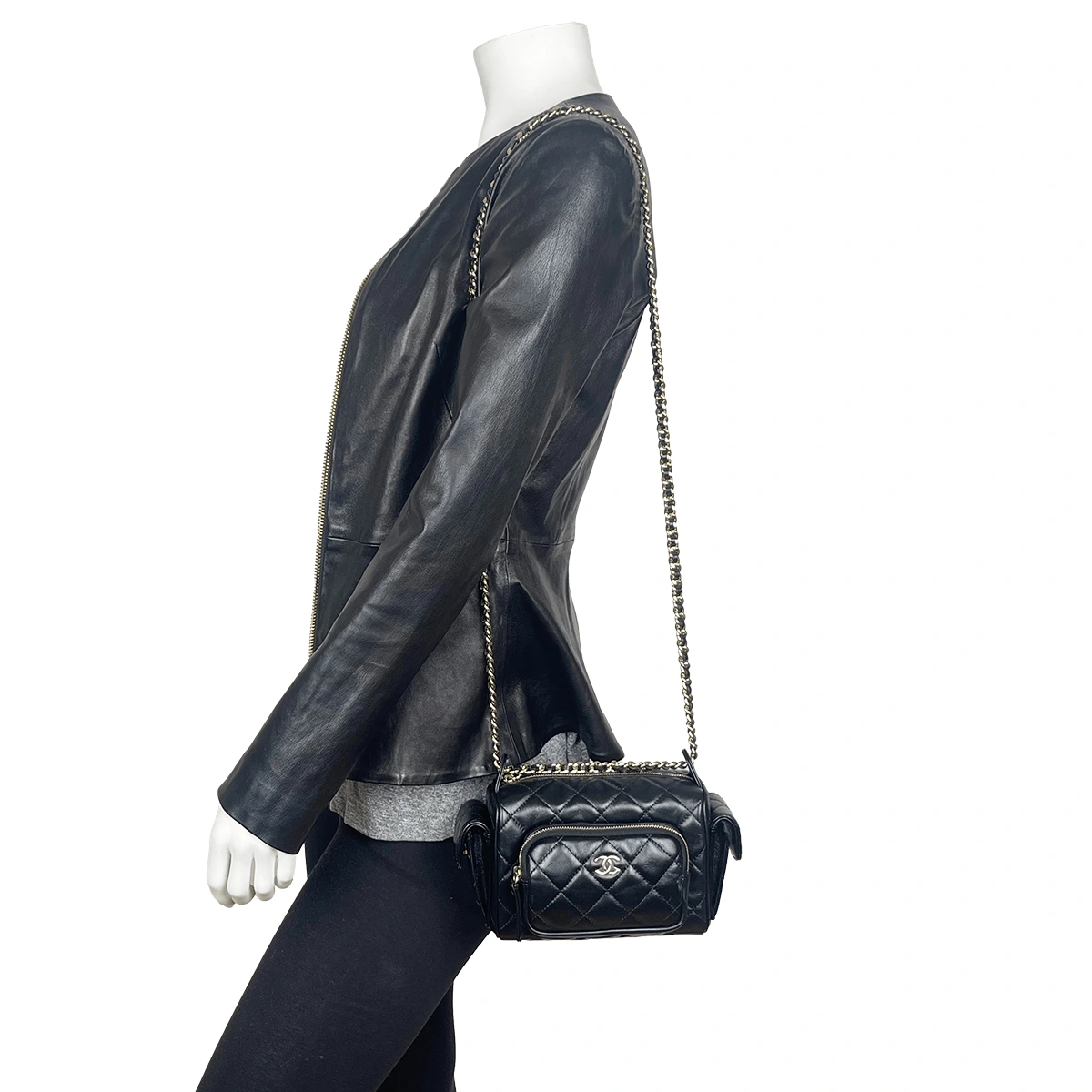 Shiny Crumpled Small Lambskin And Gold Black Camera Case Bag — image 2