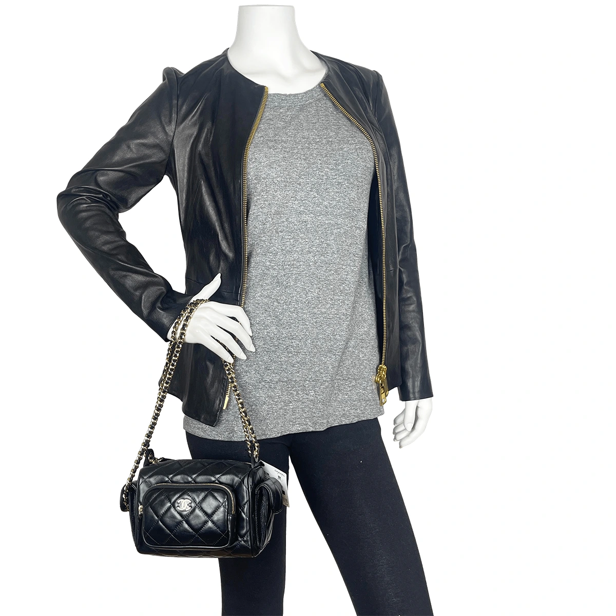 Shiny Crumpled Small Lambskin And Gold Black Camera Case Bag — image 5