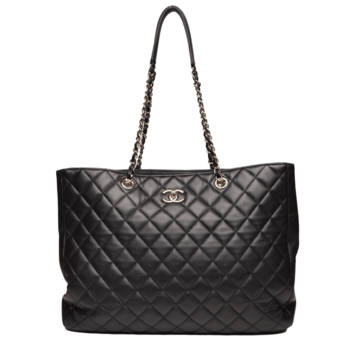 Classic CC Large Black Shopping Tote Quilted Calfskin 
