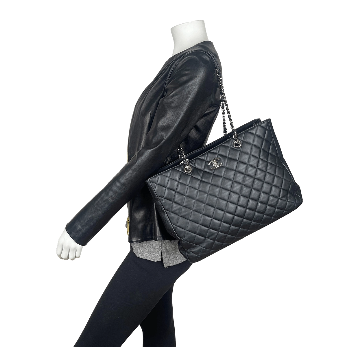 Classic CC Large Black Shopping Tote Quilted Calfskin  — image 2