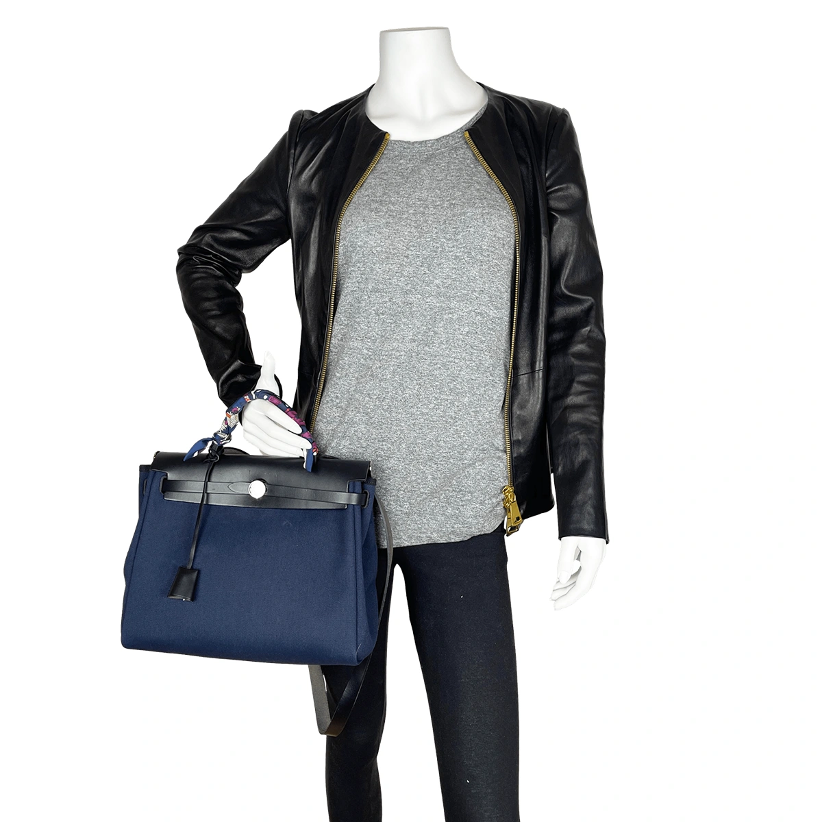 Herbag 31 Zip Canvas Bleu Marine Noir Silver Hardware — image 3