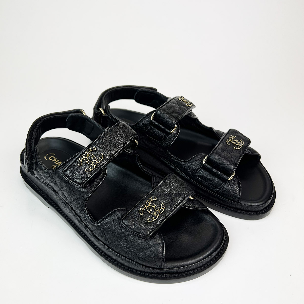 Black Grained Calfskin Dad Sandals 38 — image 3