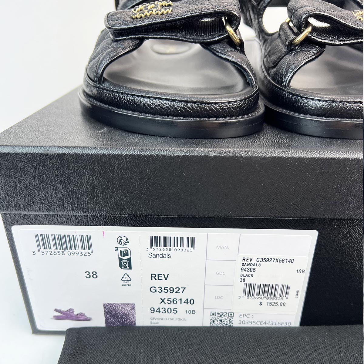 Black Grained Calfskin Dad Sandals 38 — image 7