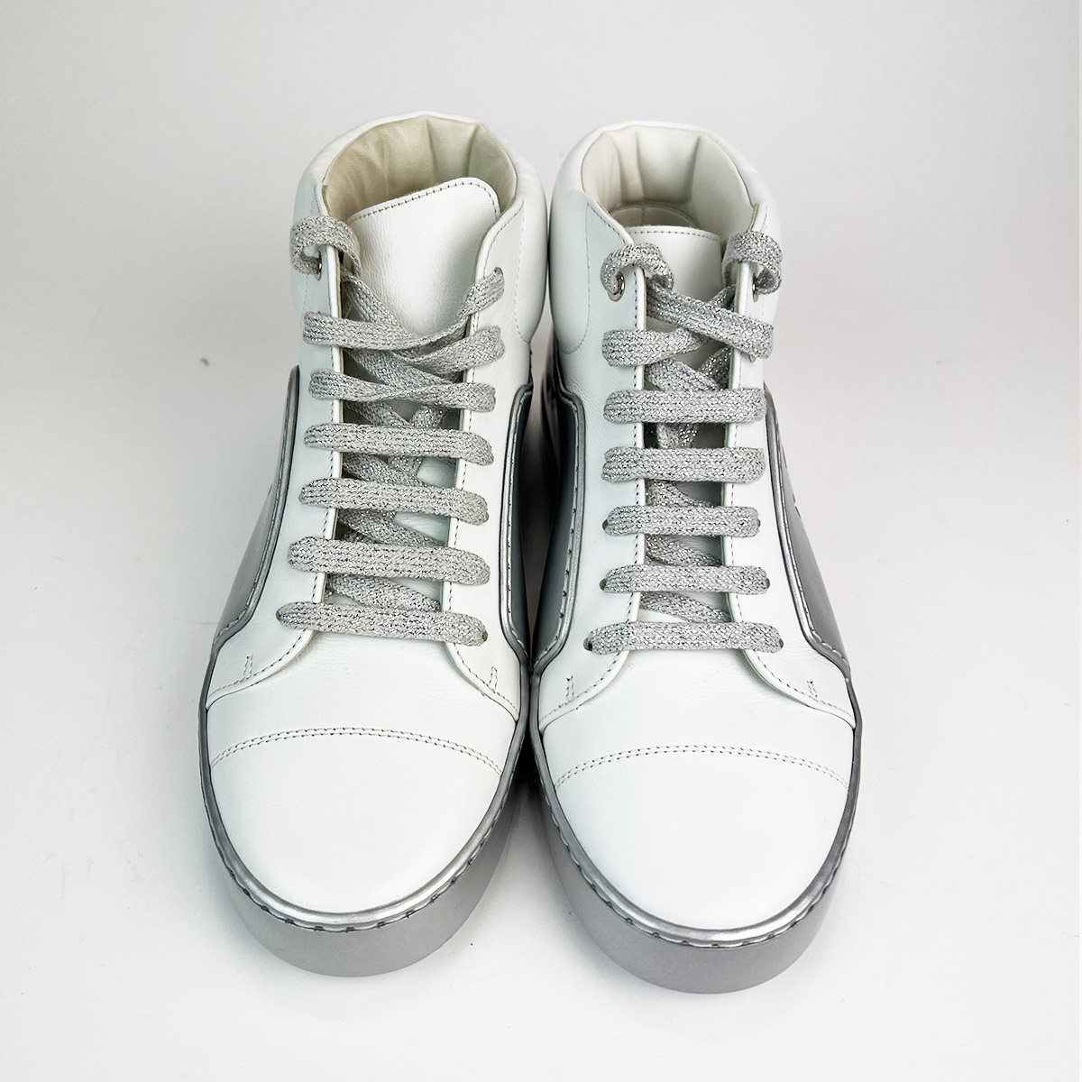 White Silver Leather And Patent High Top Sneakers 38 — image 2