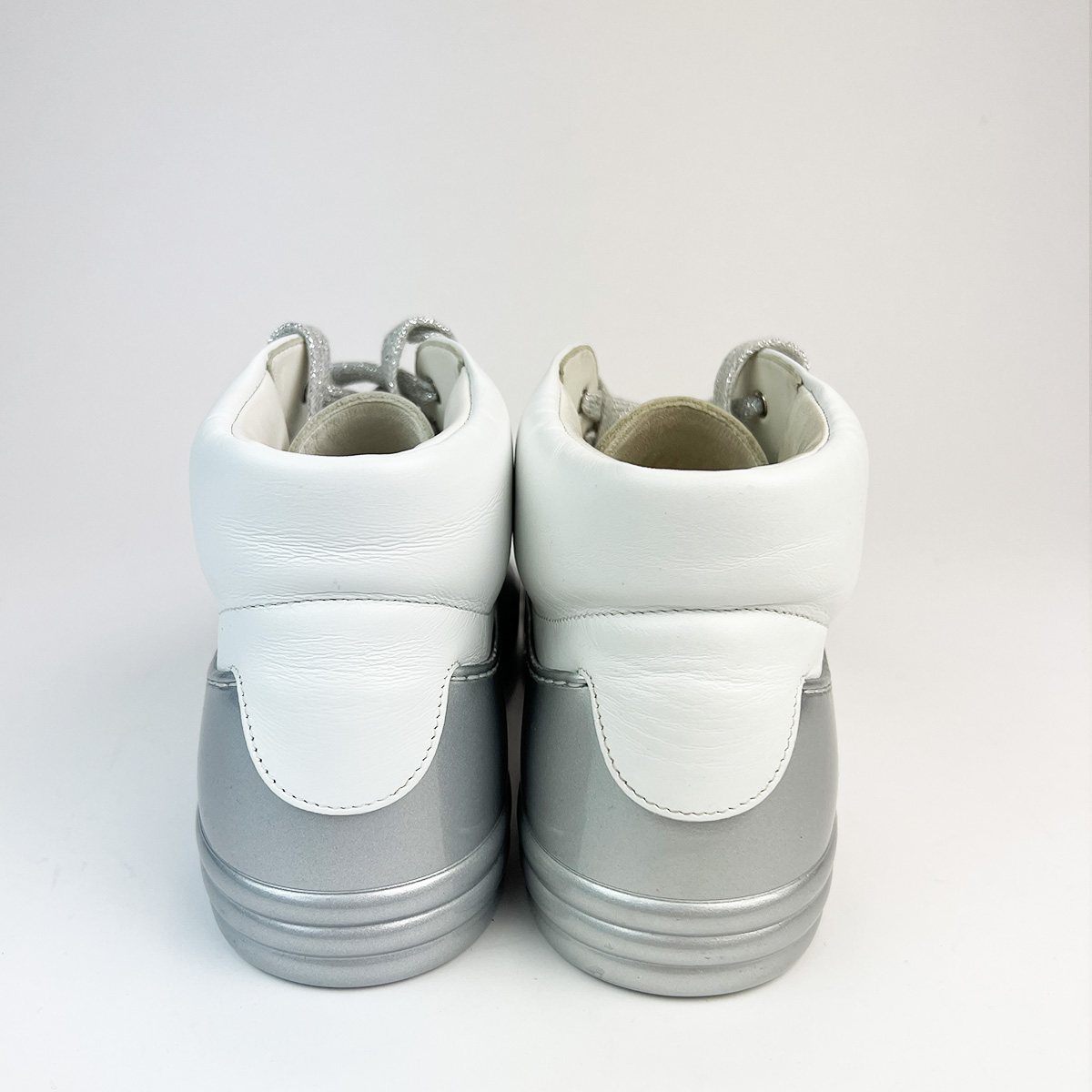 White Silver Leather And Patent High Top Sneakers 38 — image 5